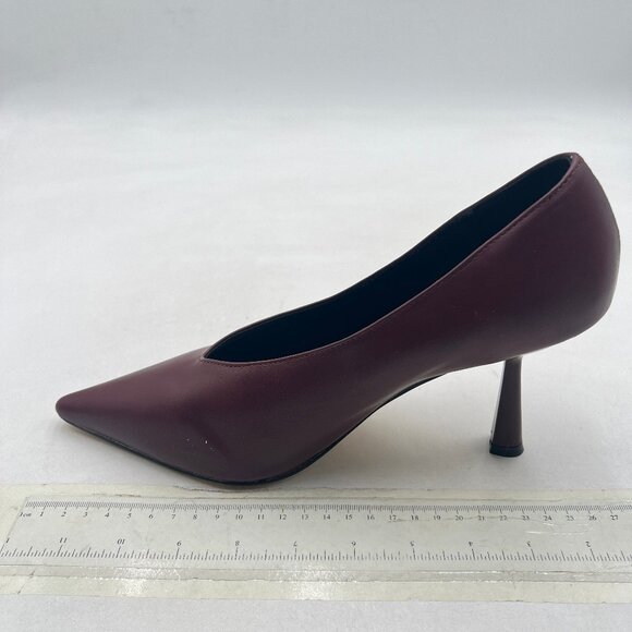 miss left Wine V-Cut Closed Pointed Toe Pumps Slip On High Heel Elegant Shoes - Picture 1 of 7